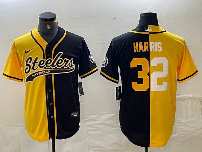 Men Pittsburgh Steelers #32 Harris Yellow black Joint Name 2024 Nike Limited NFL Jersey style 1